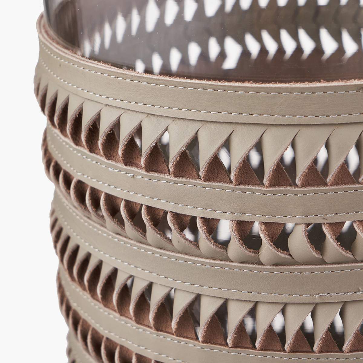 Pacific Lifestyle Silver Metal, Clear Glass and Grey Plaited Leather Hurricane