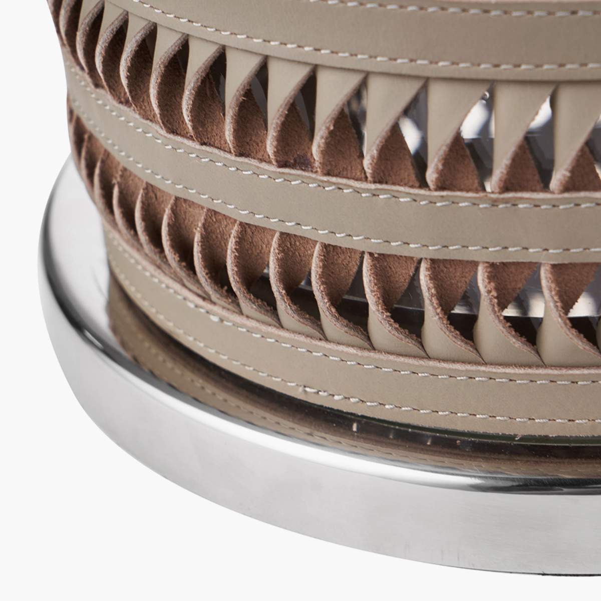 Pacific Lifestyle Silver Metal, Clear Glass and Grey Plaited Leather Hurricane