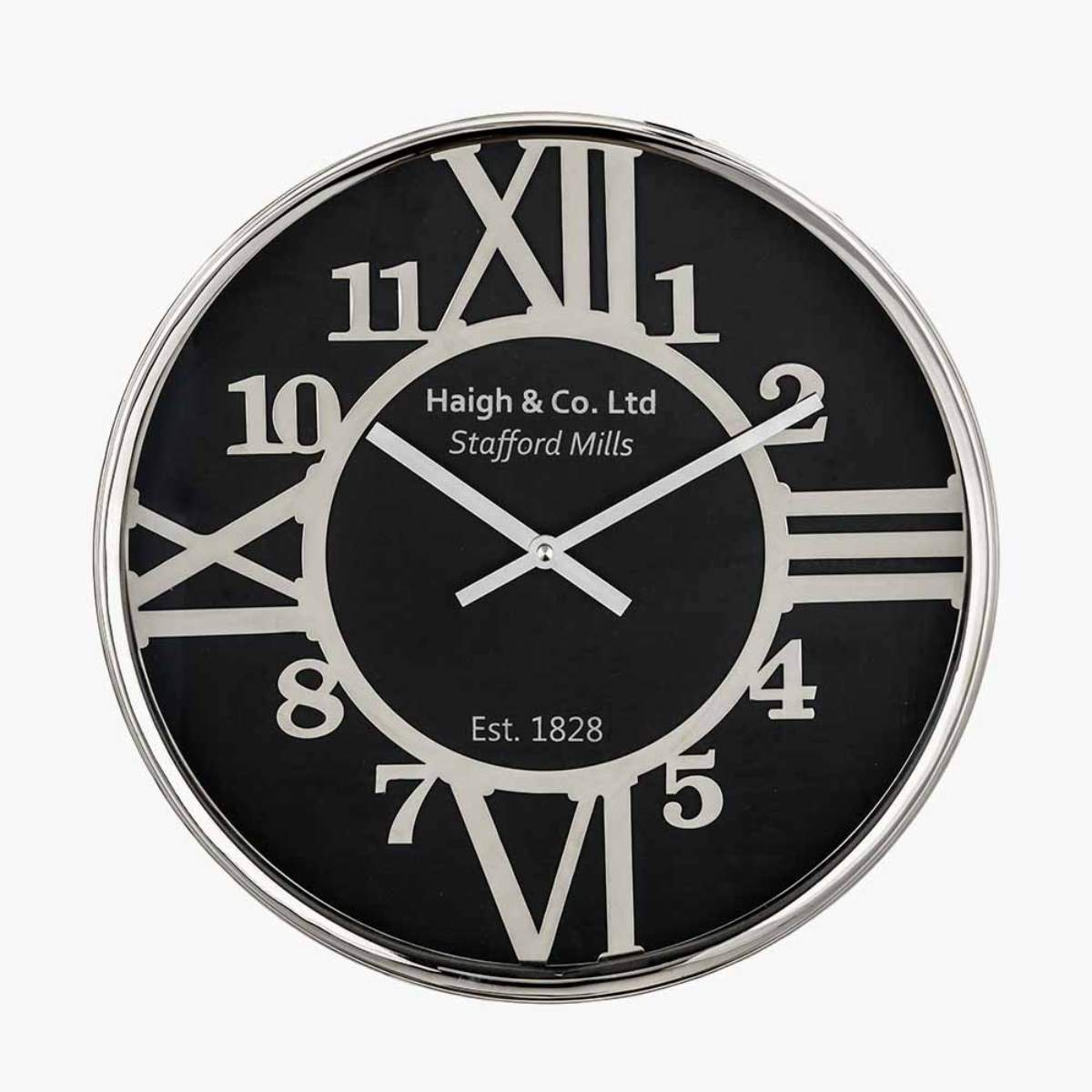 Pacific Lifestyle Silver Metal and Black Face Round Wall Clock