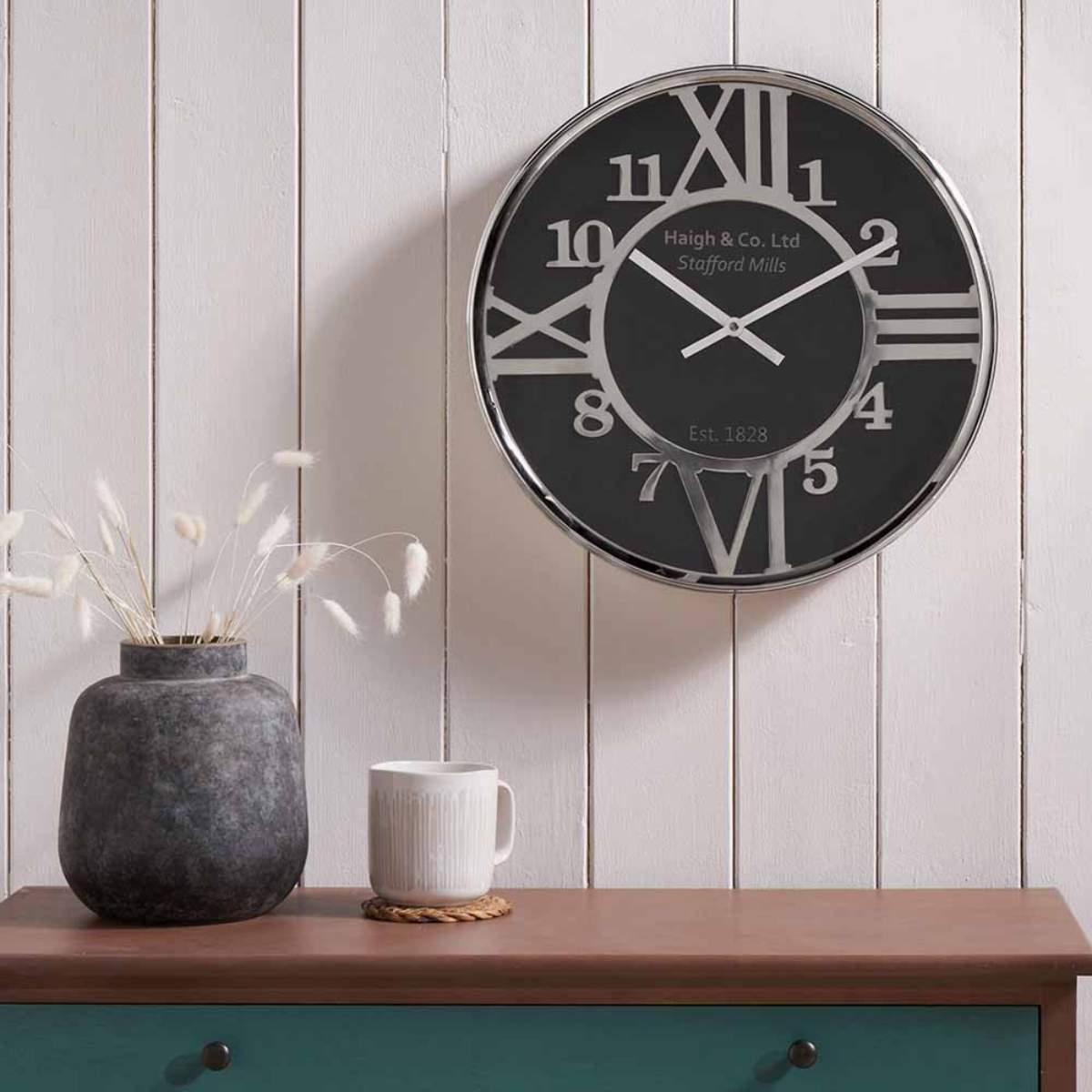 Pacific Lifestyle Silver Metal and Black Face Round Wall Clock