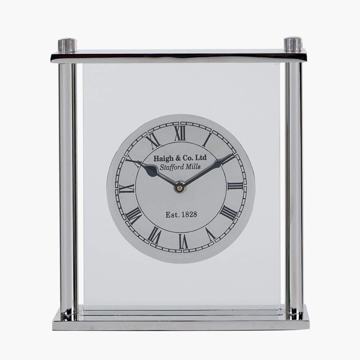 Pacific Lifestyle Silver Metal and Glass Floating Clock Face Square Table Clock