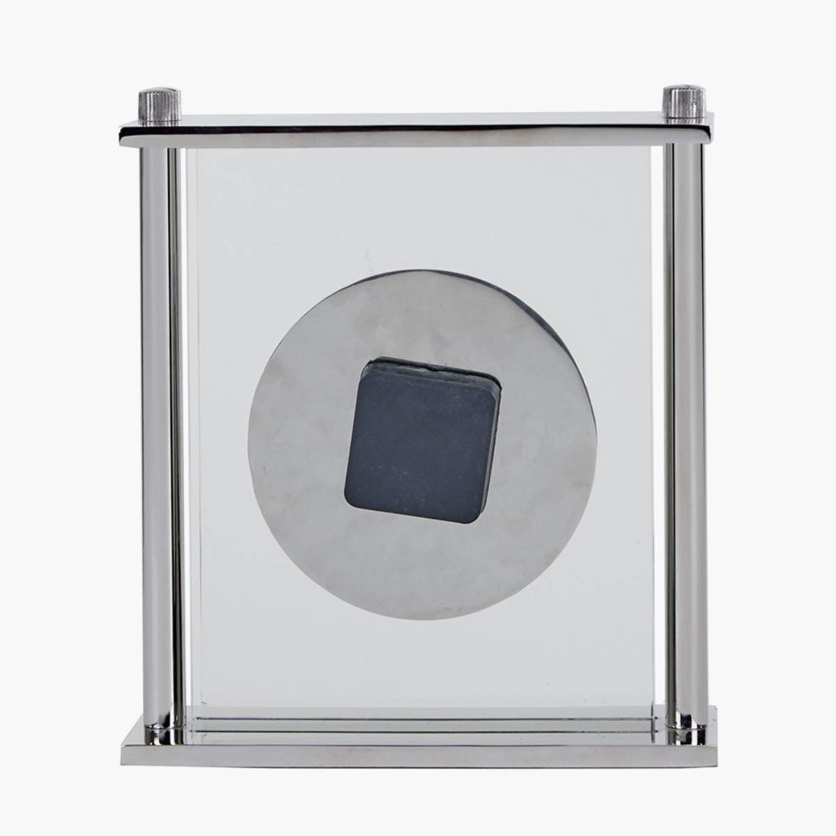 Pacific Lifestyle Silver Metal and Glass Floating Clock Face Square Table Clock
