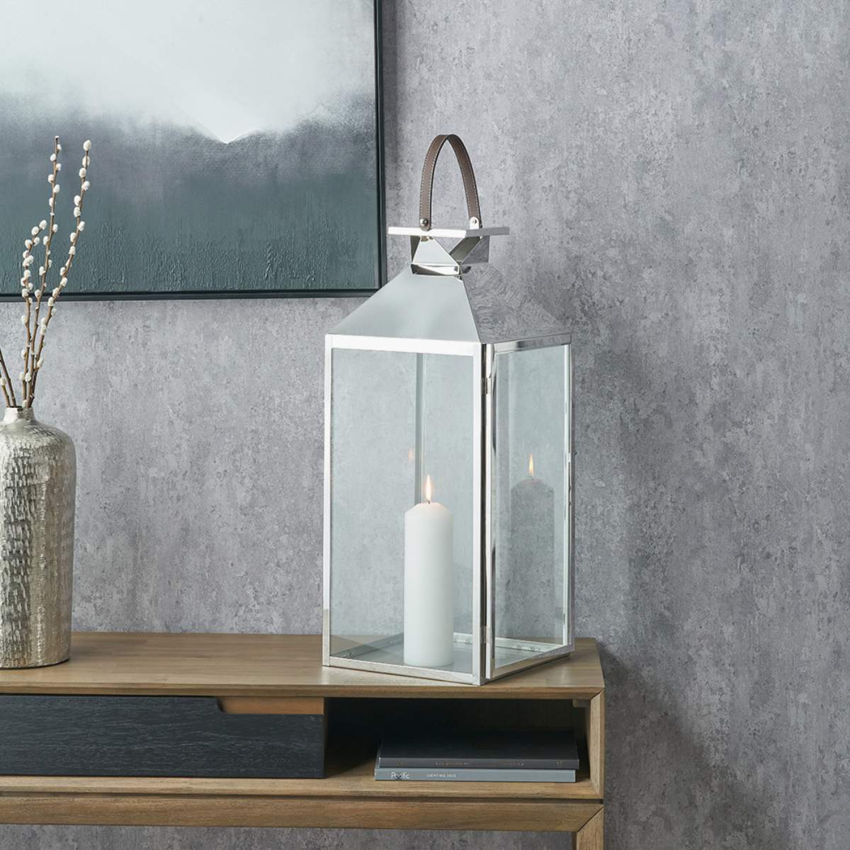 Pacific Lifestyle Silver Stainless Steel and Glass Large Lantern
