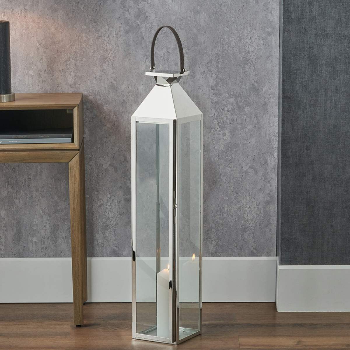 Pacific Lifestyle Silver Stainless Steel and Glass Large Tall Lantern