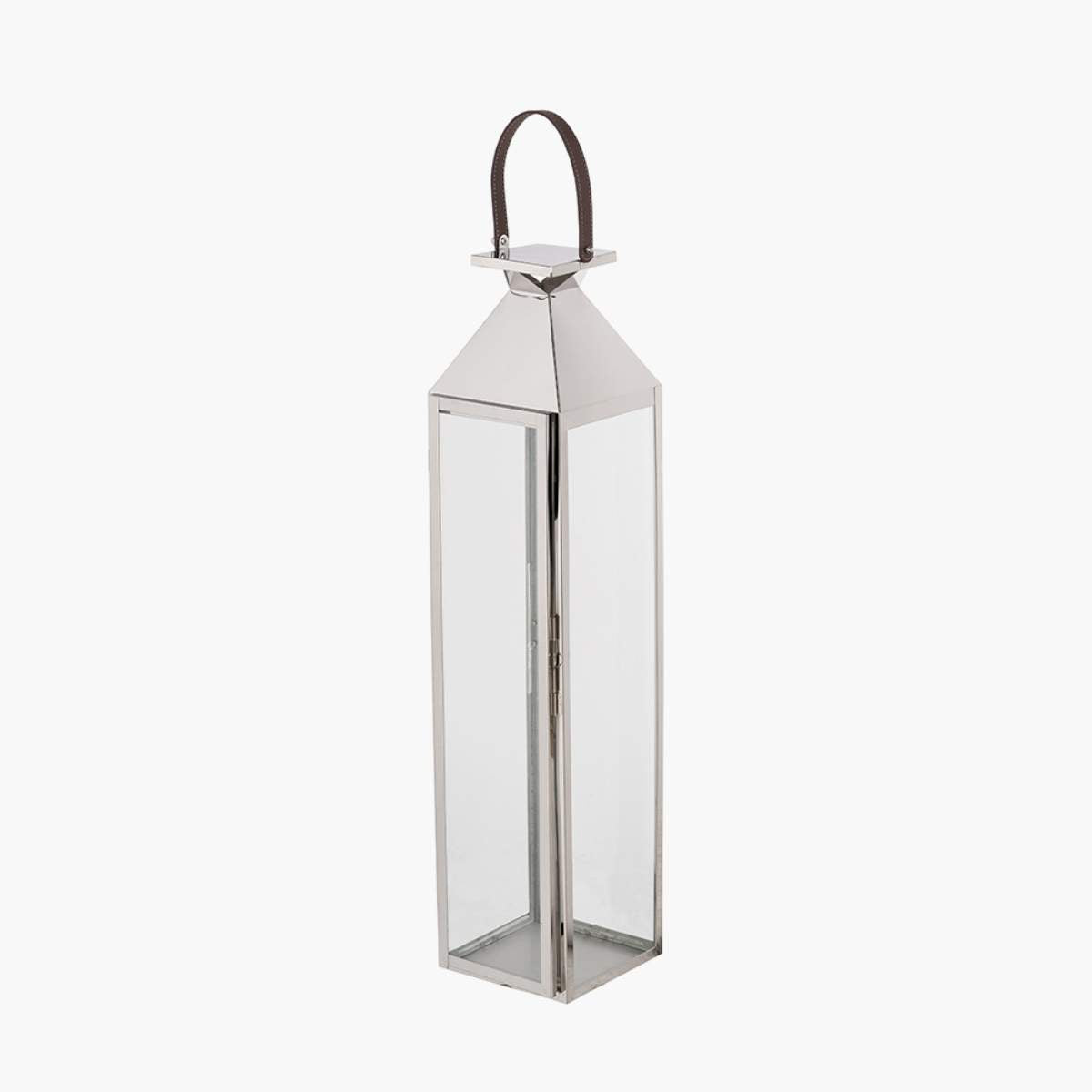 Pacific Lifestyle Silver Stainless Steel and Glass Medium Tall Lantern