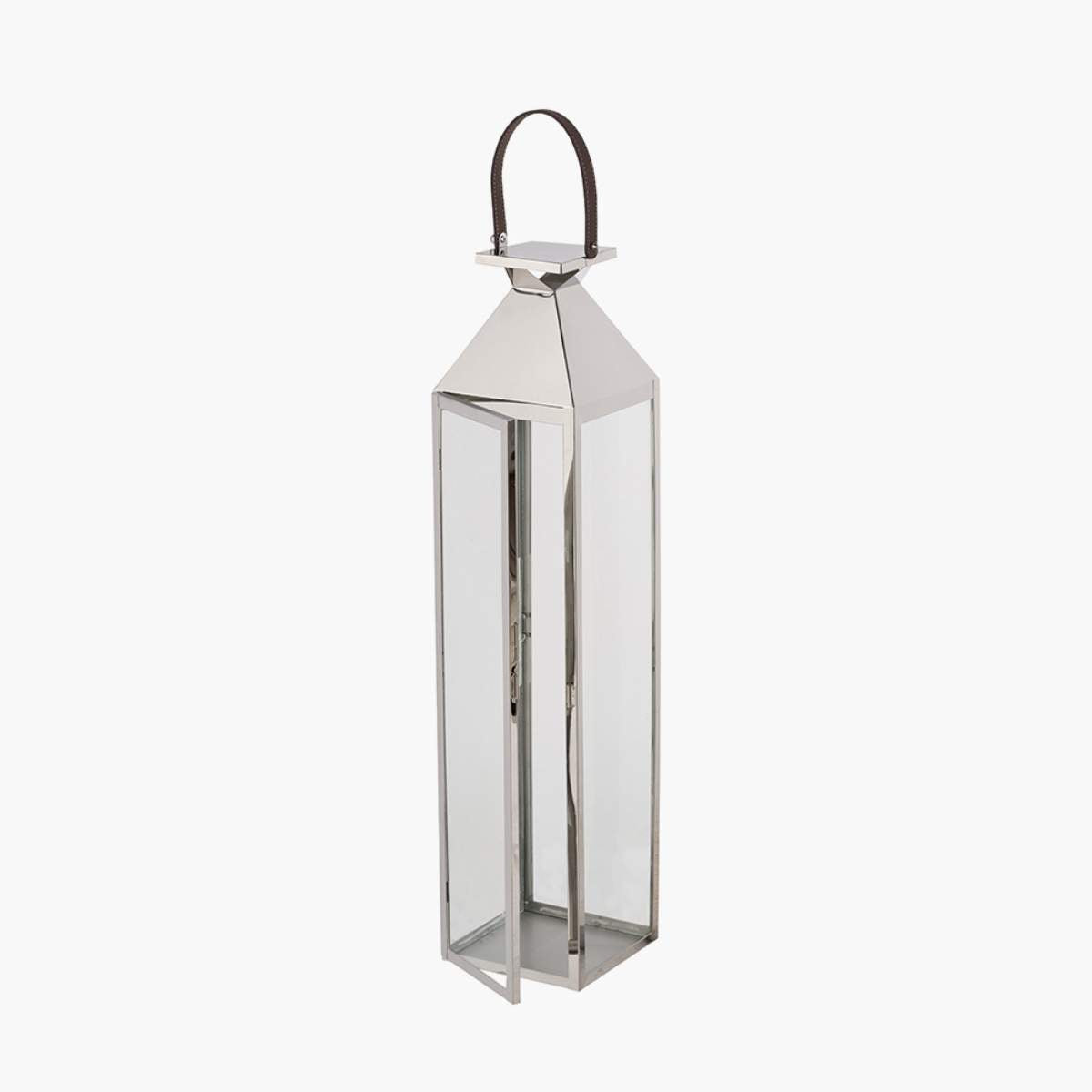 Pacific Lifestyle Silver Stainless Steel and Glass Medium Tall Lantern
