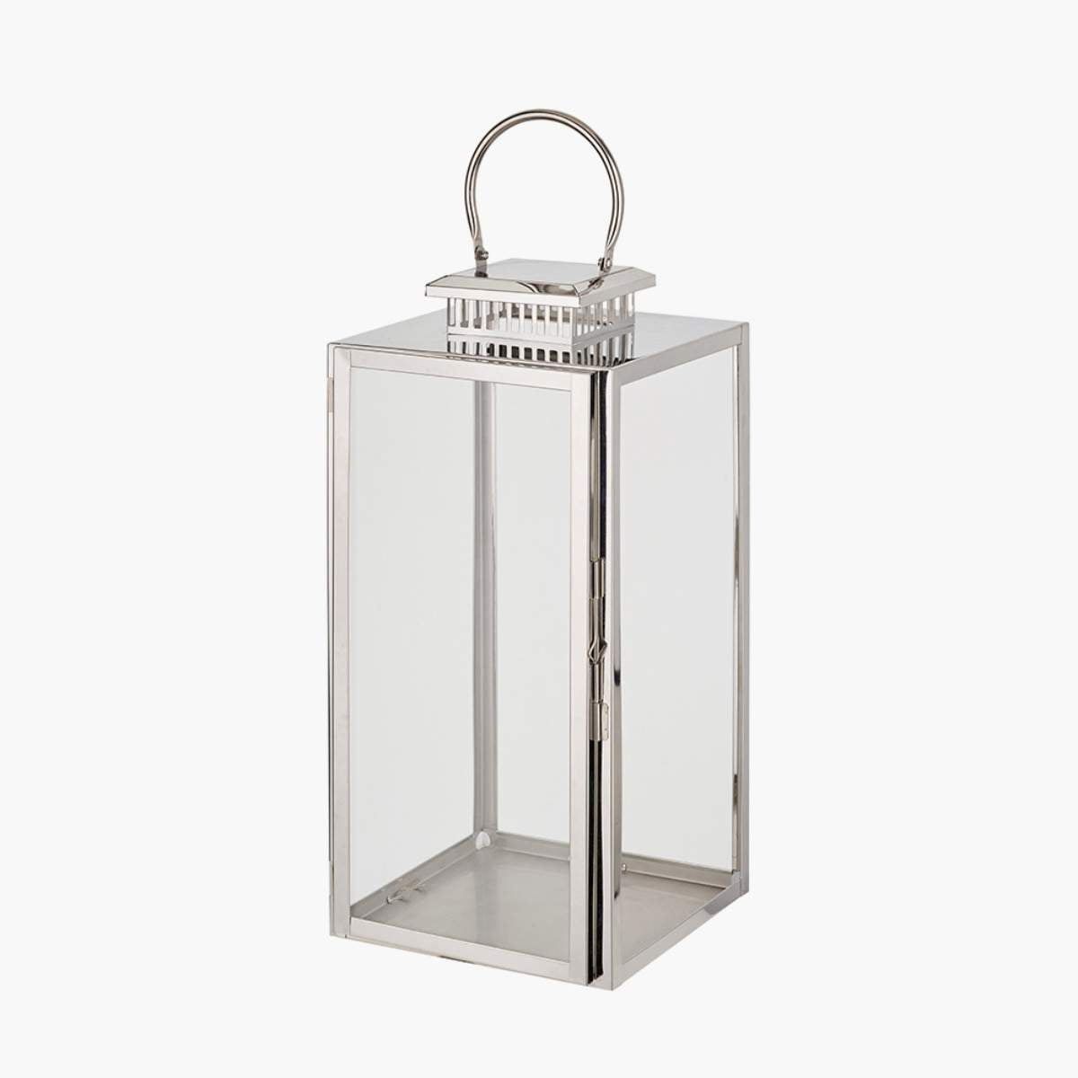 Pacific Lifestyle Silver Stainless Steel and Glass Rectangular Lantern