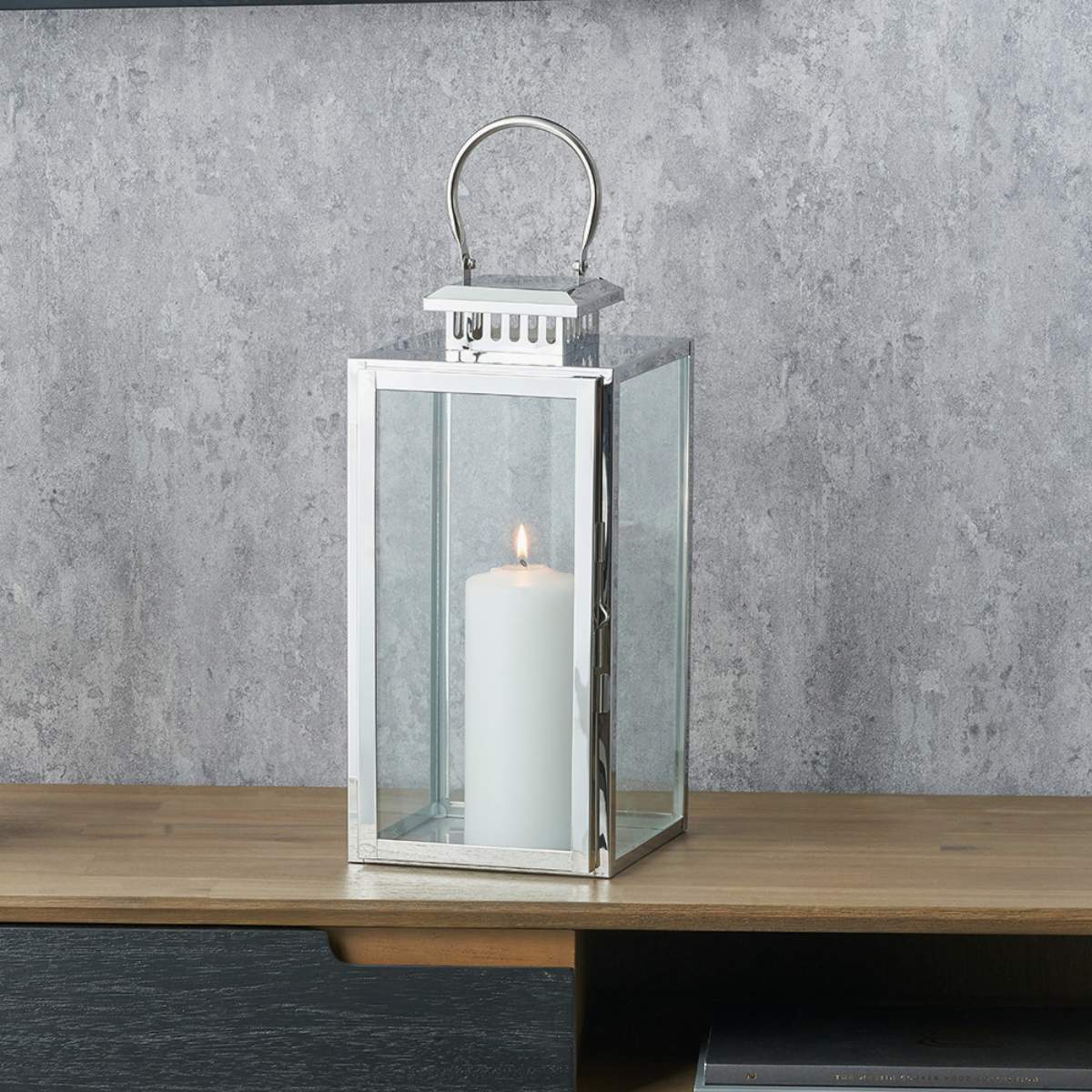 Pacific Lifestyle Silver Stainless Steel and Glass Rectangular Lantern