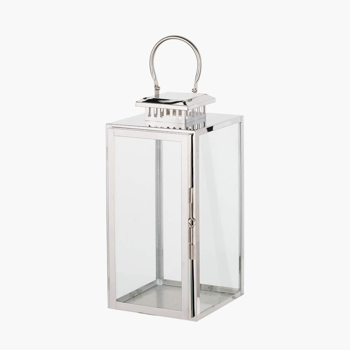 Pacific Lifestyle Silver Stainless Steel and Glass Rectangular Lantern