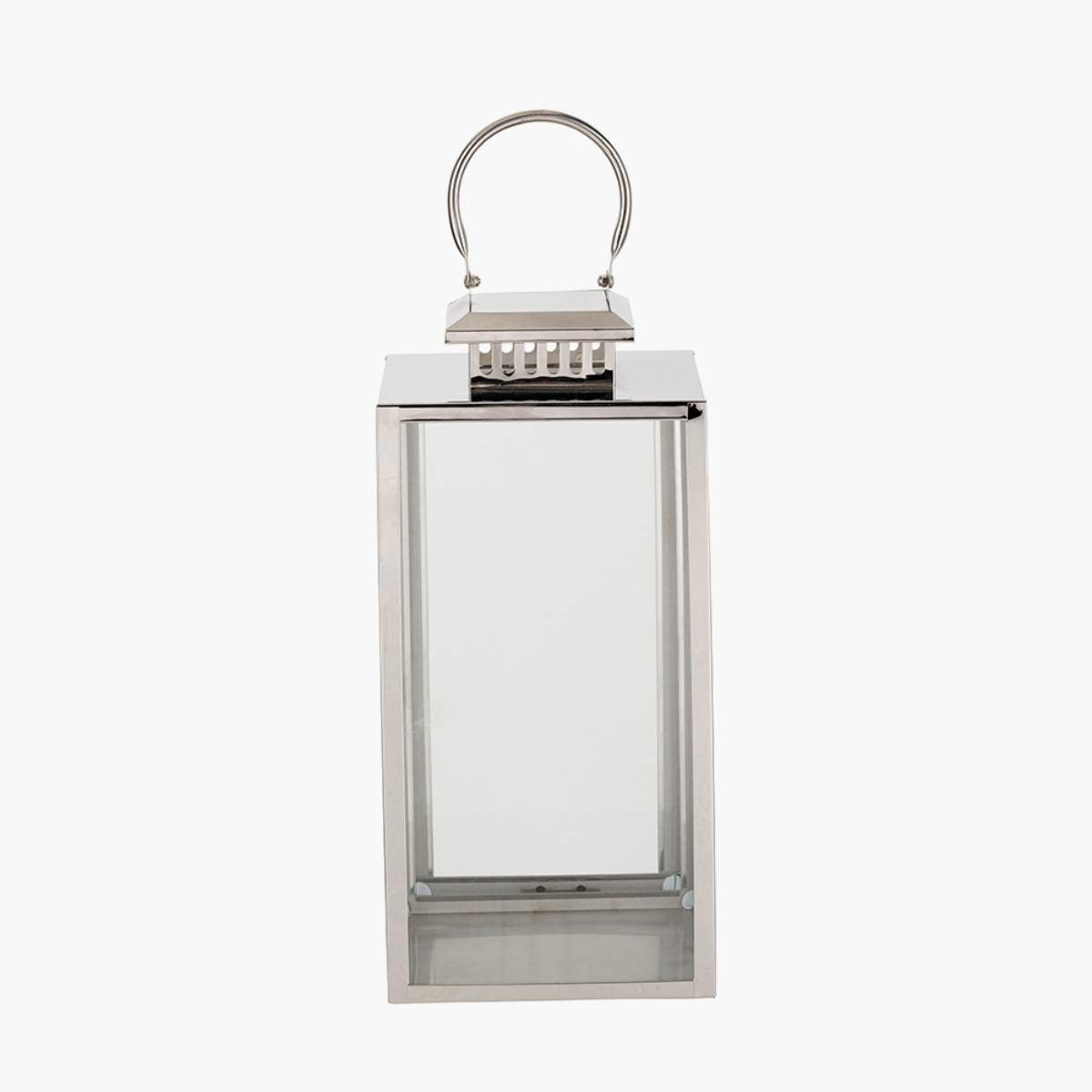 Pacific Lifestyle Silver Stainless Steel and Glass Rectangular Lantern