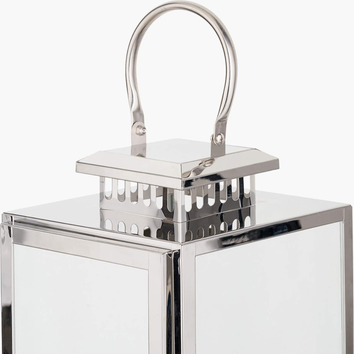 Pacific Lifestyle Silver Stainless Steel and Glass Rectangular Lantern
