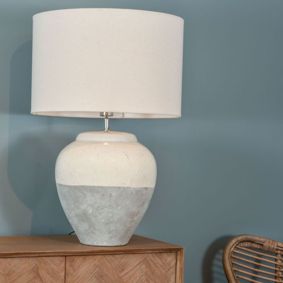 Libra Interiors Skyline Grey Porcelain Table Lamp and Shade, Large E27 60W
