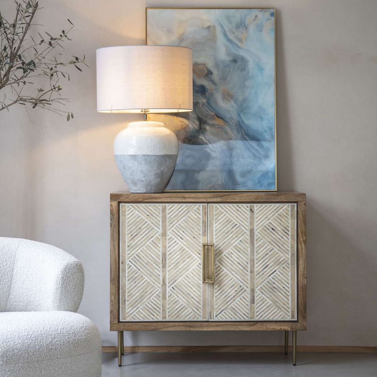 Libra Interiors Skyline Grey Porcelain Table Lamp and Shade, Large E27 60W
