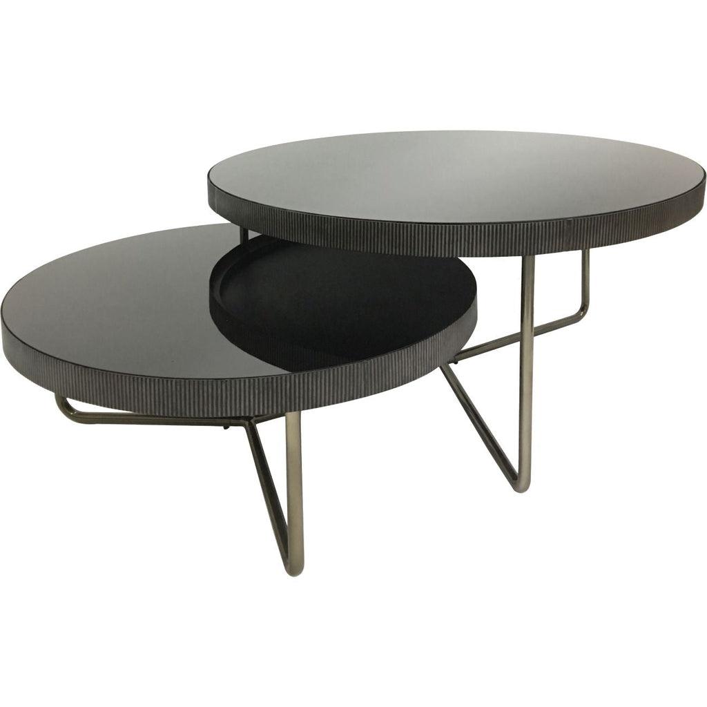Sloane Round Coffee Table Set of 2 with Black Tinted Glass-Beaumonde