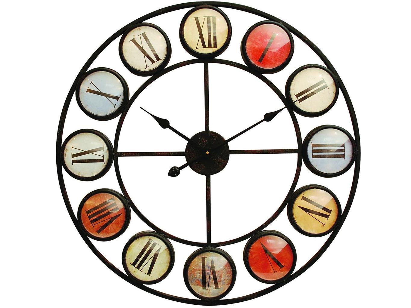 Smarty Iron Clock Roman Numerals Coloured Domed Perspex-Beaumonde