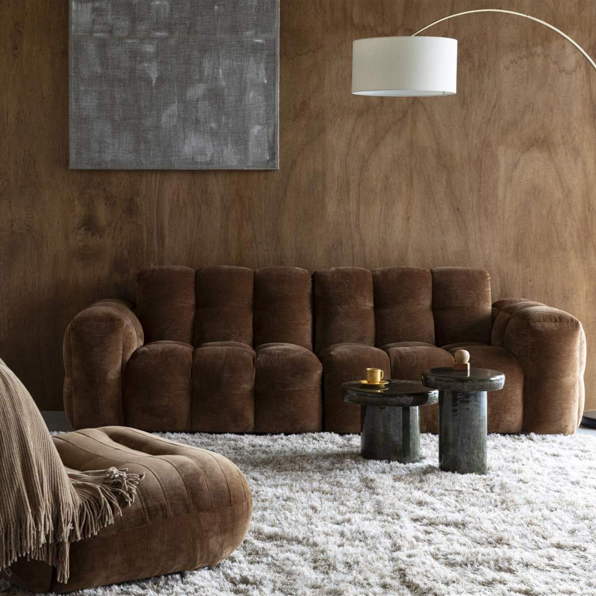 Dutch Bone Sofa Hackman 3-Seater Velours Cognac