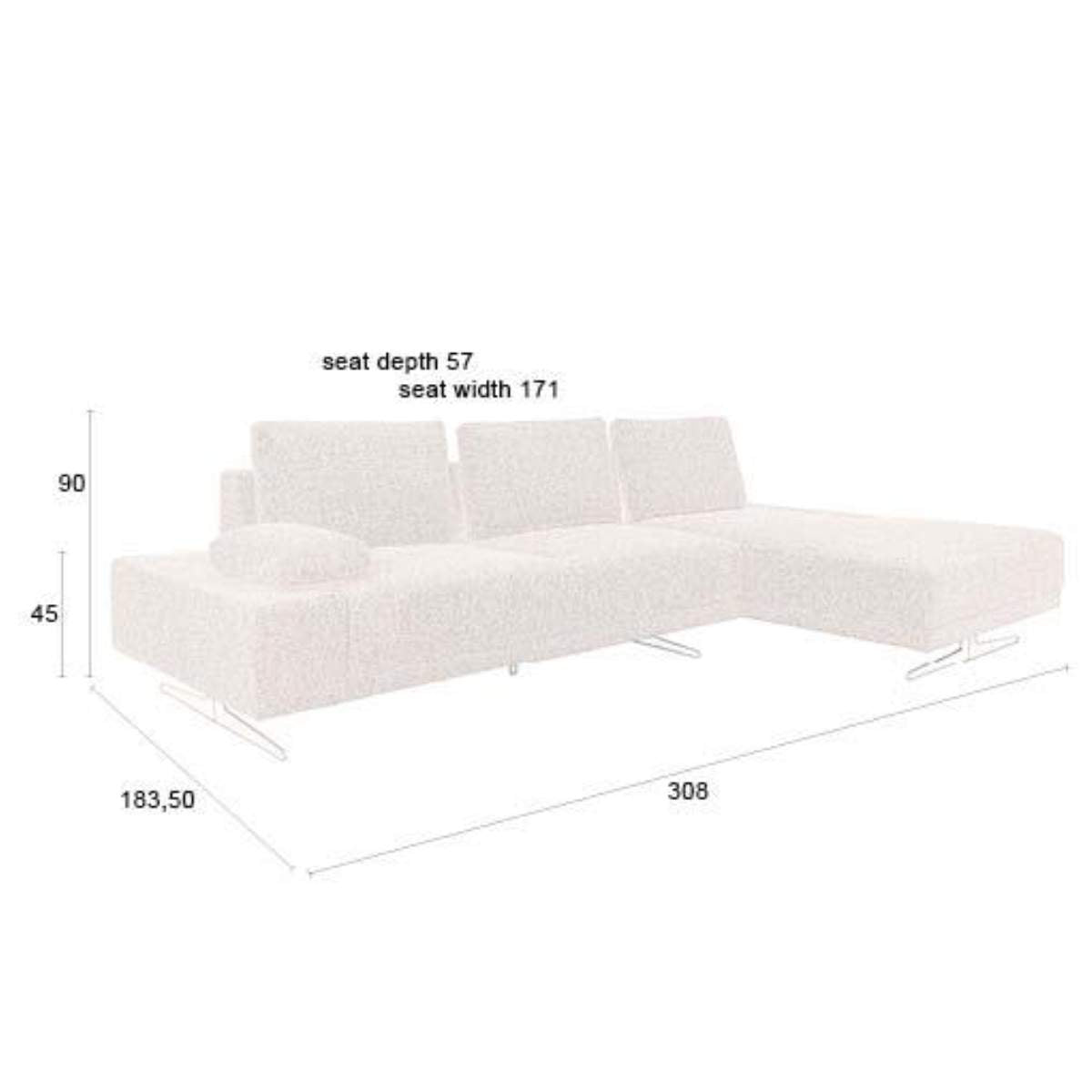 Dutch Bone Sofa Shelly Off-White Chaise Longue