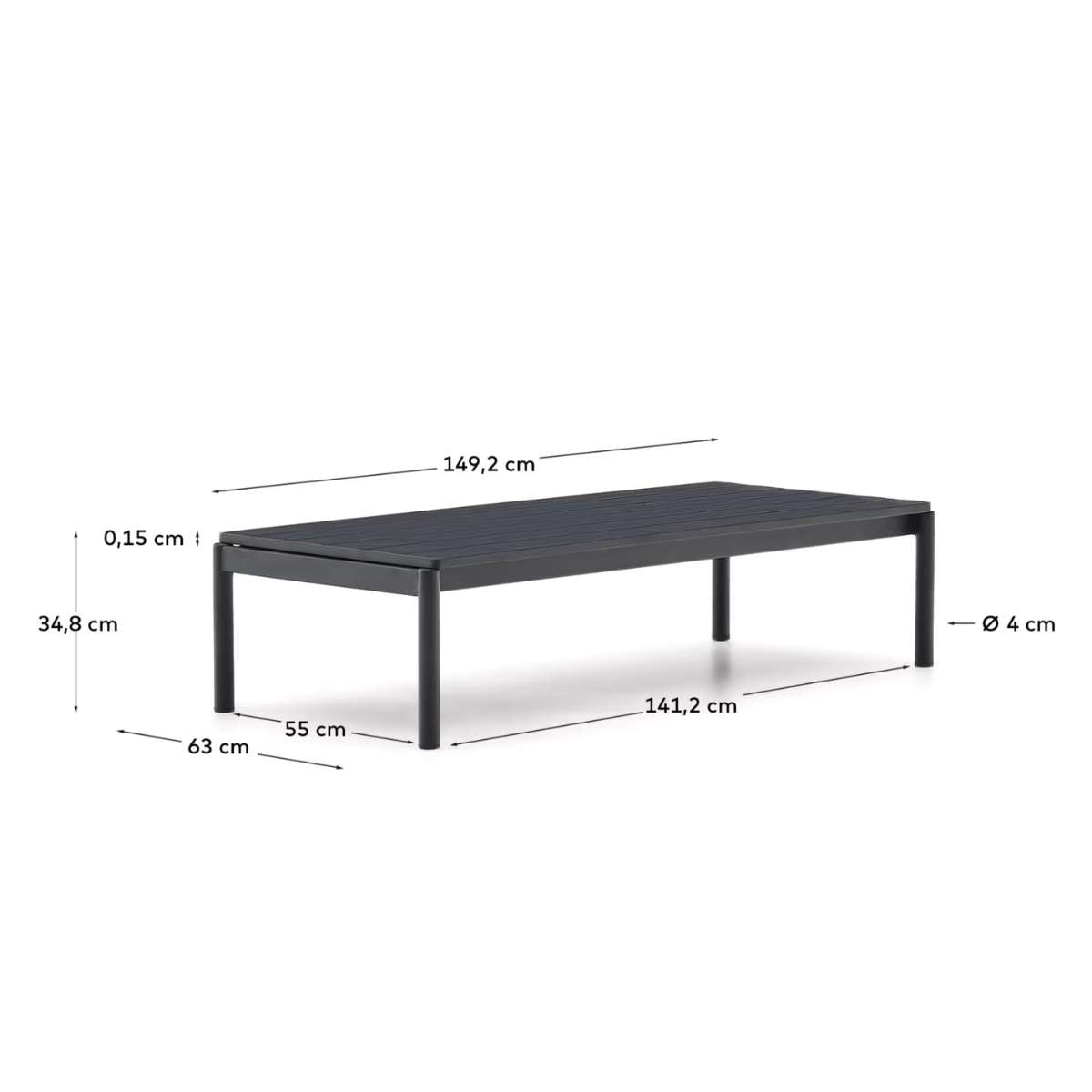 Kave Home Sorells coffee table in green aluminum 63 x 144,6 cm