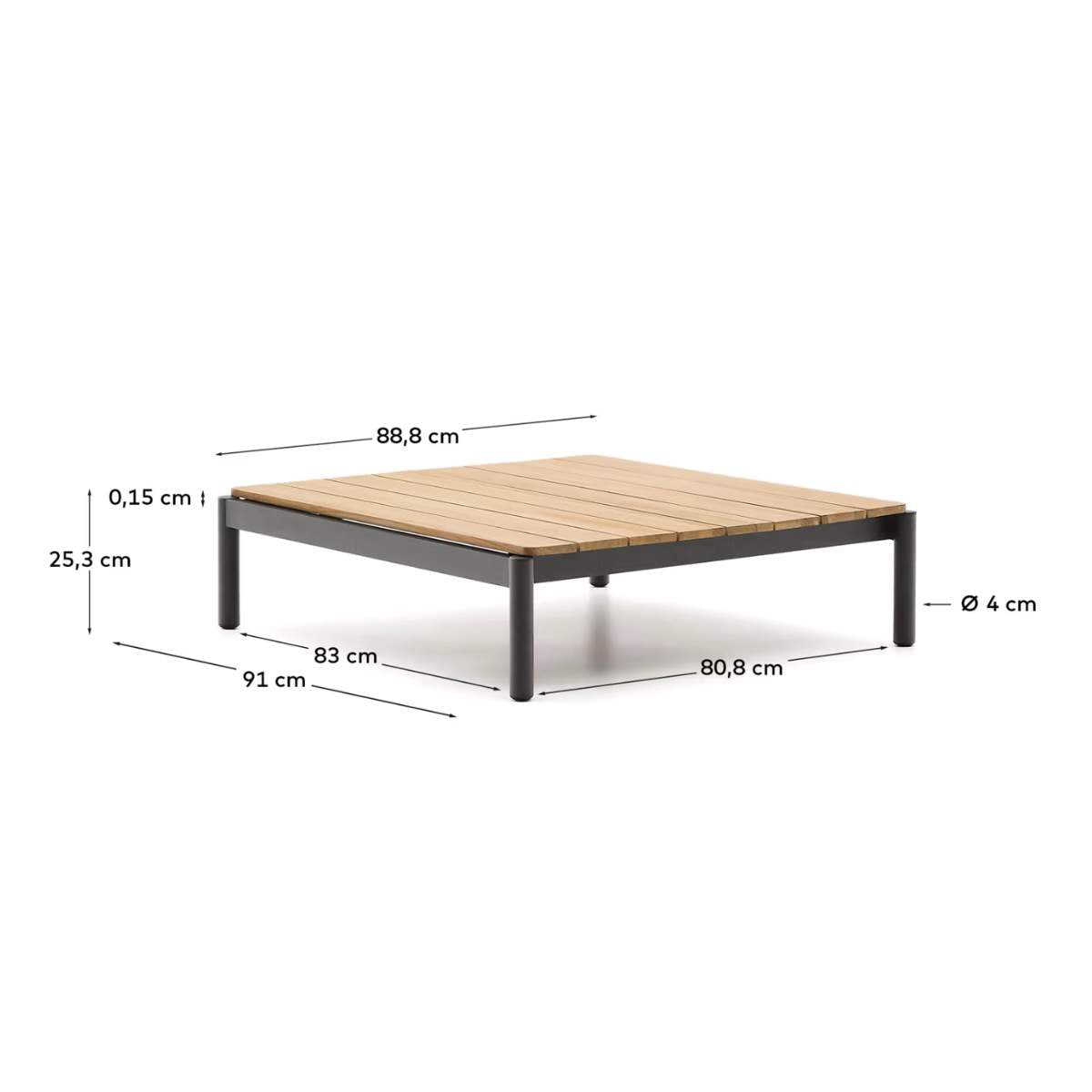 Kave Home Sorells coffee table in green aluminum and teak wood 89 x 91 cm FSC 100%