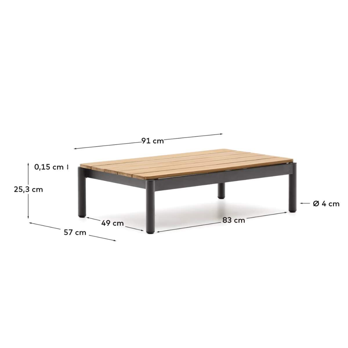 Kave Home Sorells coffee table in green aluminum and teak wood 52,4 x 91 cm FSC 100%