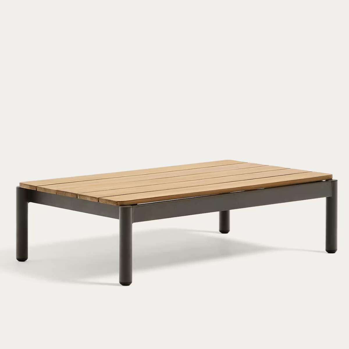 Kave Home Sorells coffee table in green aluminum and teak wood 52,4 x 91 cm FSC 100%