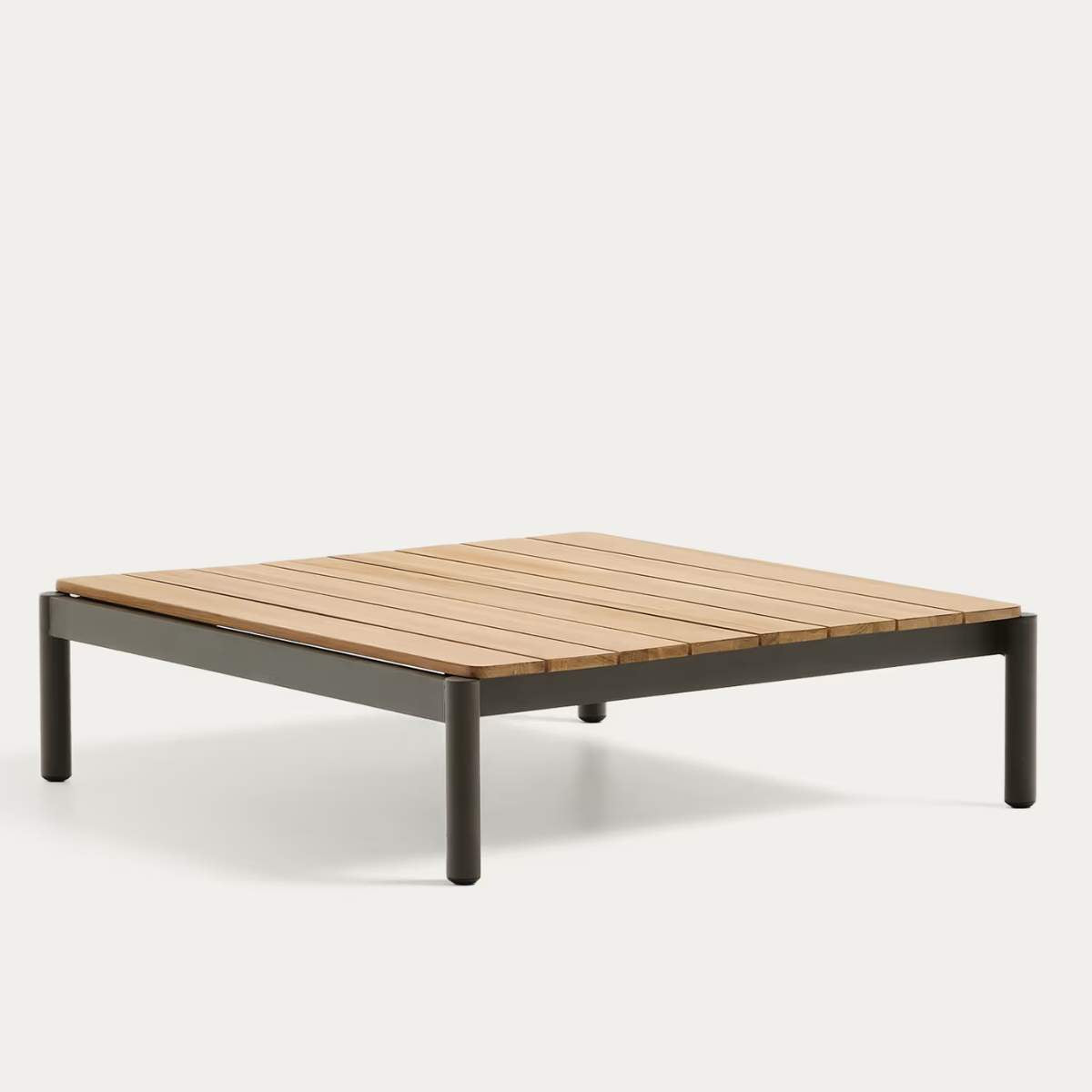 Kave Home Sorells coffee table in green aluminum and teak wood 89 x 91 cm FSC 100%