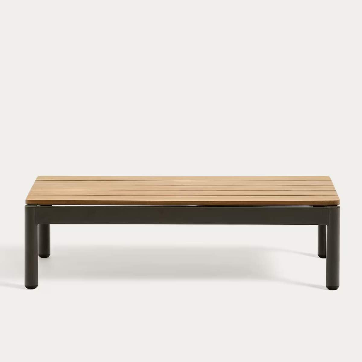 Kave Home Sorells coffee table in green aluminum and teak wood 52,4 x 91 cm FSC 100%