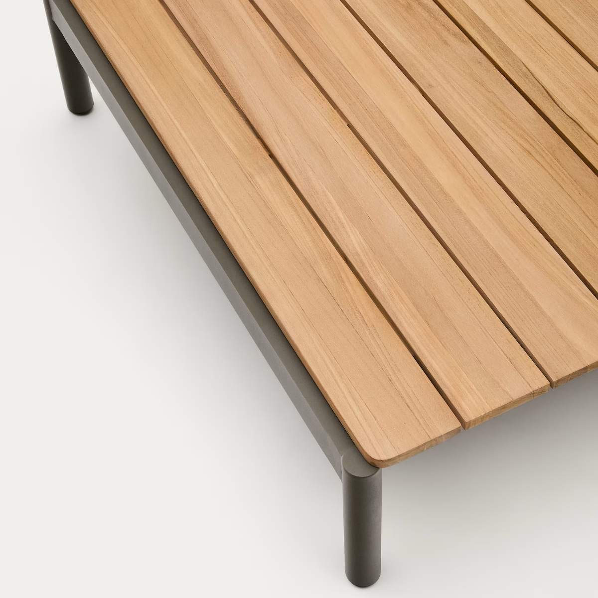 Kave Home Sorells coffee table in green aluminum and teak wood 89 x 91 cm FSC 100%