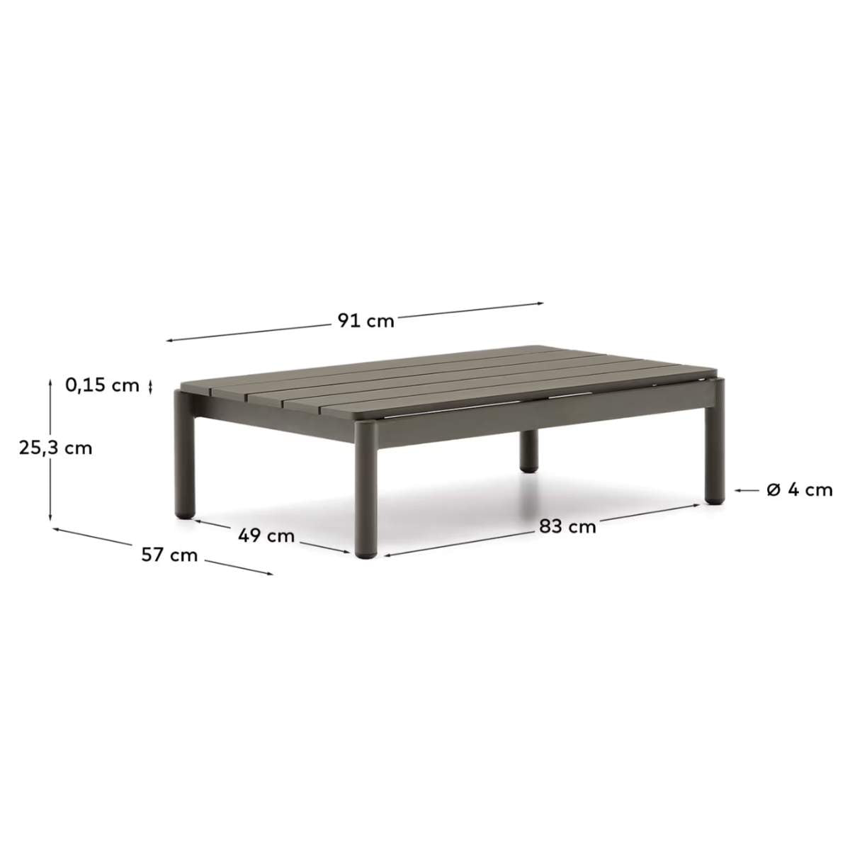 Kave Home Sorells coffee table in green aluminum 52,4 x 91 cm
