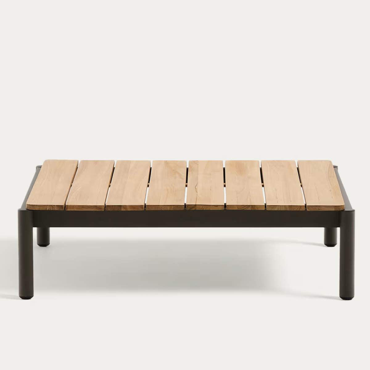Kave Home Sorells coffee table in green aluminum and teak wood 89 x 91 cm FSC 100%