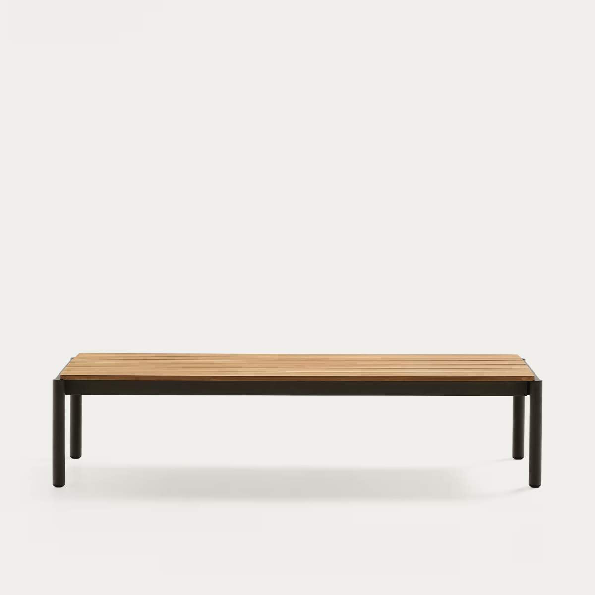 Kave Home Sorells coffee table in green aluminum and teak wood 63 x 144,6 cm FSC 100%