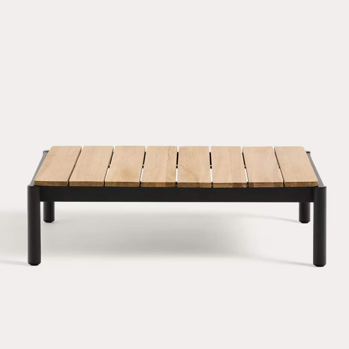 Kave Home Sorells coffee table in green aluminum and teak wood 89 x 91 cm FSC 100%
