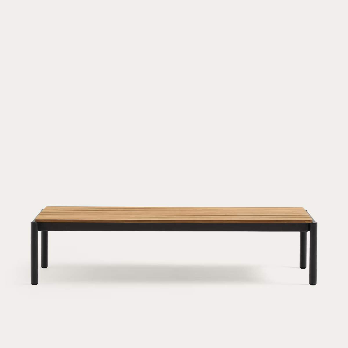 Kave Home Sorells coffee table in green aluminum and teak wood 63 x 144,6 cm FSC 100%