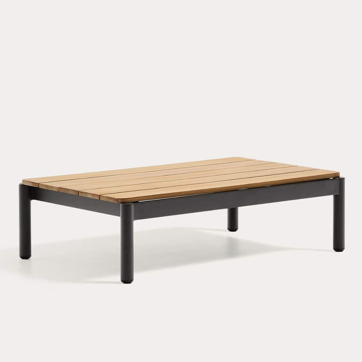 Kave Home Sorells coffee table in green aluminum and teak wood 52,4 x 91 cm FSC 100%