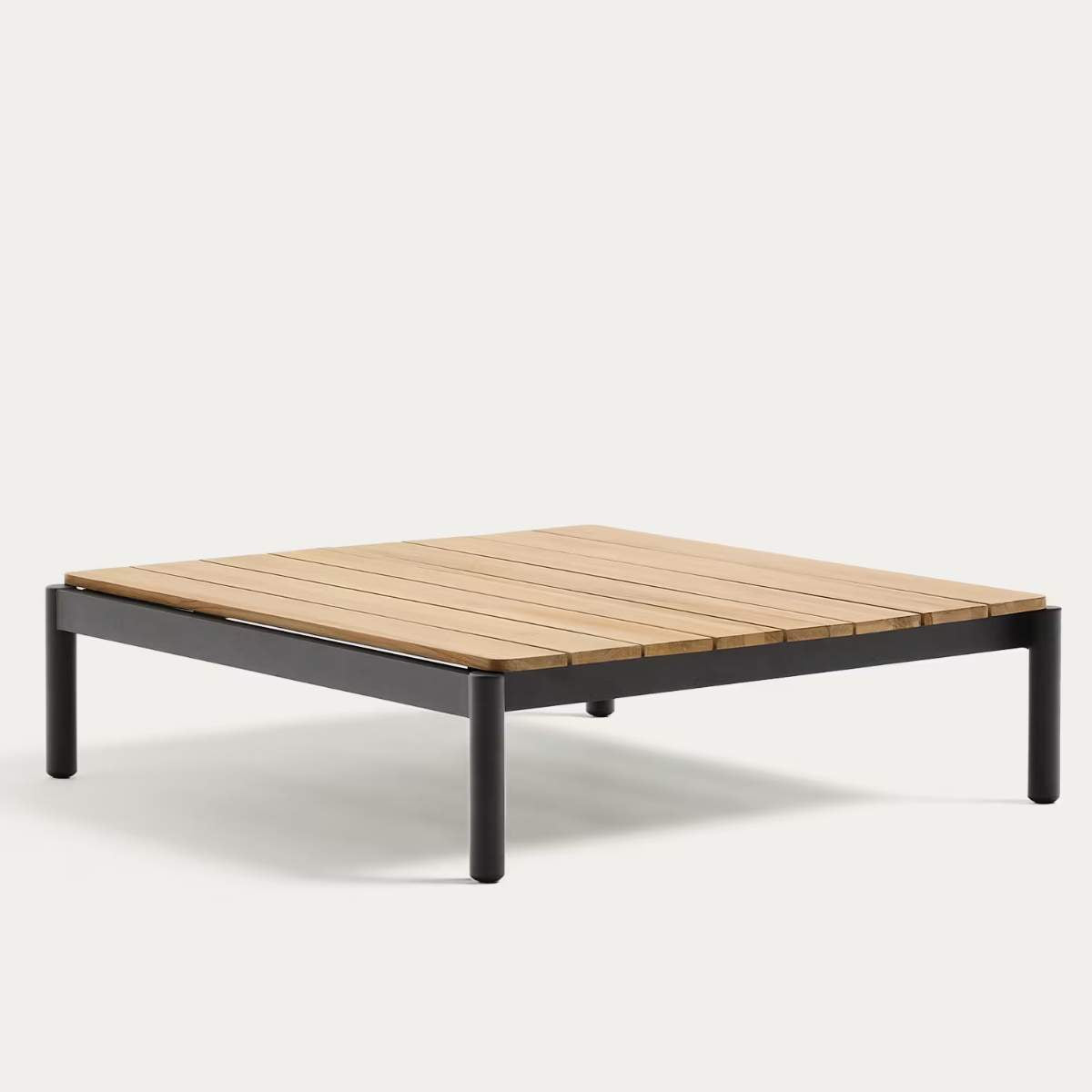 Kave Home Sorells coffee table in green aluminum and teak wood 89 x 91 cm FSC 100%
