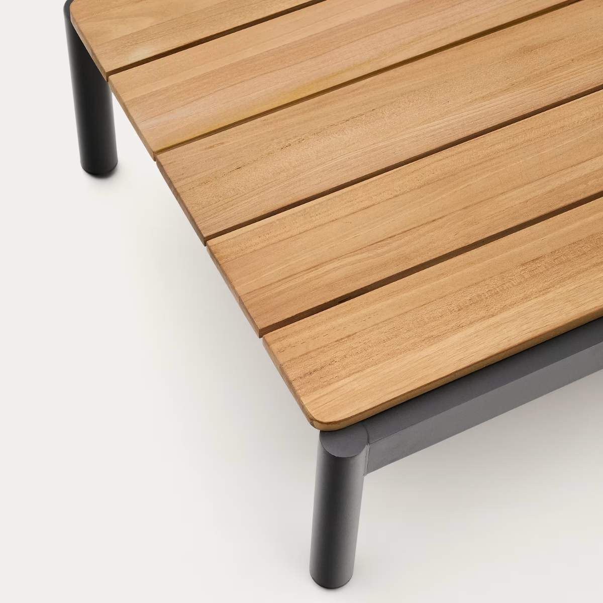Kave Home Sorells coffee table in green aluminum and teak wood 52,4 x 91 cm FSC 100%