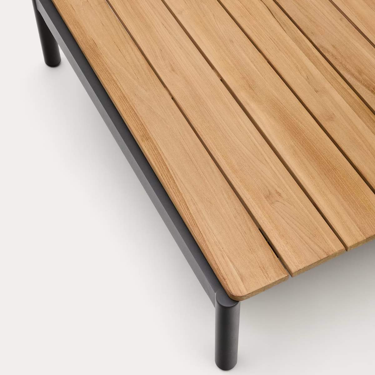 Kave Home Sorells coffee table in green aluminum and teak wood 89 x 91 cm FSC 100%