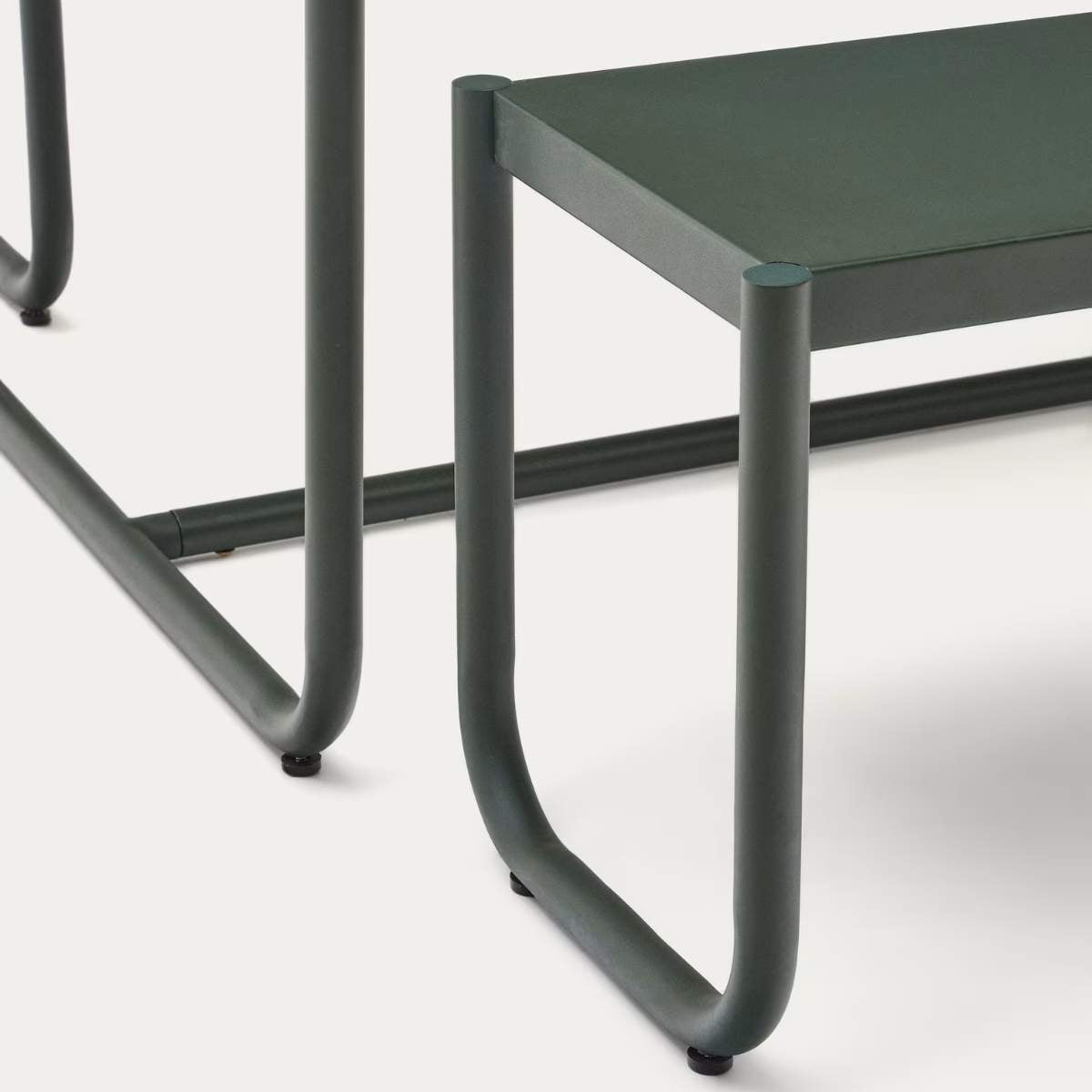 Kave Home Sotil Set of 2 Benches and Galvanized Steel Table with Garnet Finish 183 x 83 cm