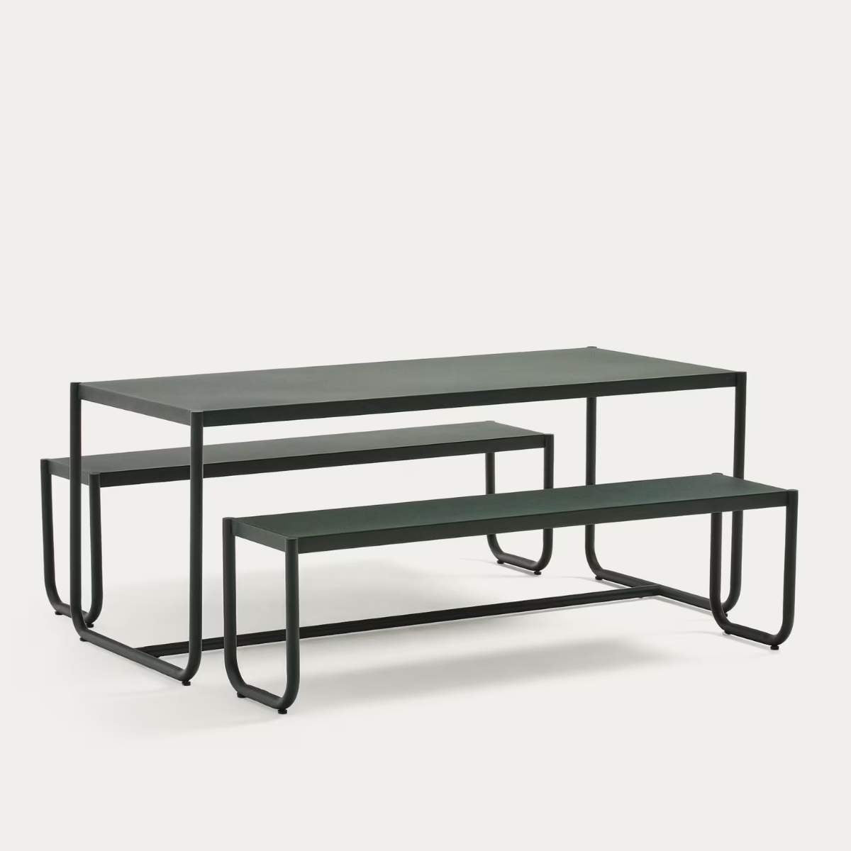 Kave Home Sotil Set of 2 Benches and Galvanized Steel Table with Garnet Finish 183 x 83 cm