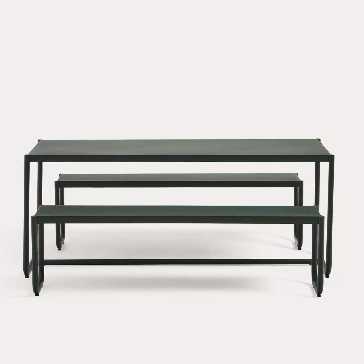 Kave Home Sotil Set of 2 Benches and Galvanized Steel Table with Garnet Finish 183 x 83 cm