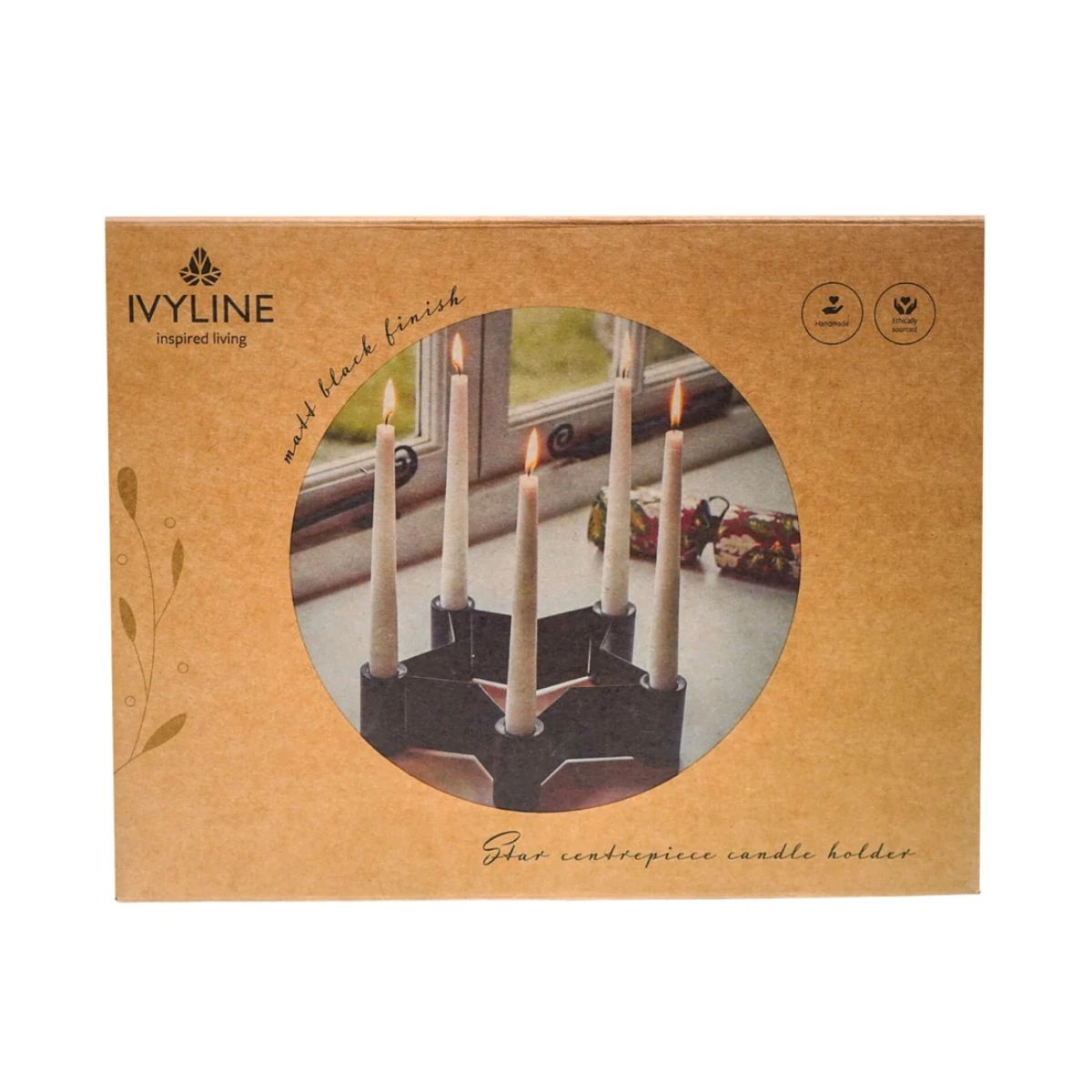 Ivyline Star Shaped Centrepiece Dinner Candle Holder in Black H7Cm W25Cm