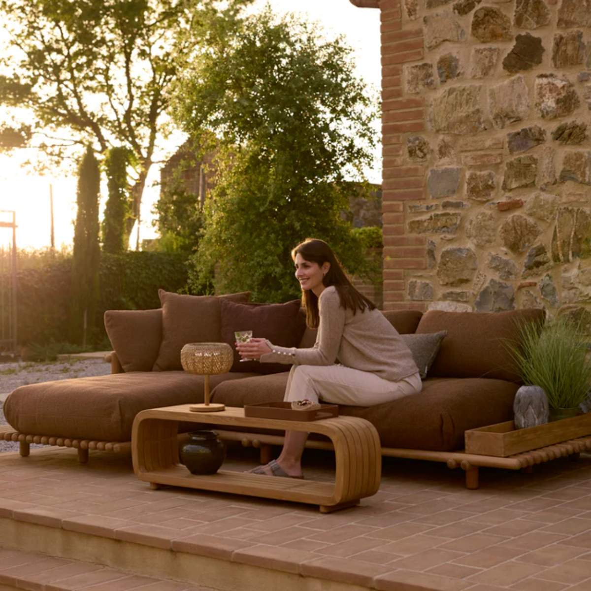 Cane-line Sticks Platform, Sofa w/ Chaise Lounge