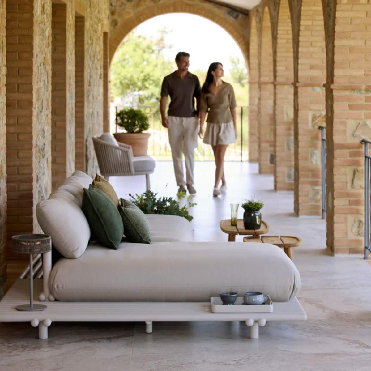 Cane-line Sticks Platform, Sofa w/ Chaise Lounge