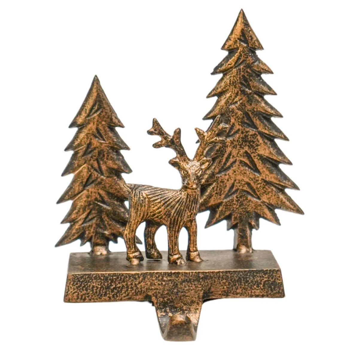 Ivyline Stocking Holder Deer Scene Antique Brass H19Cm W15Cm