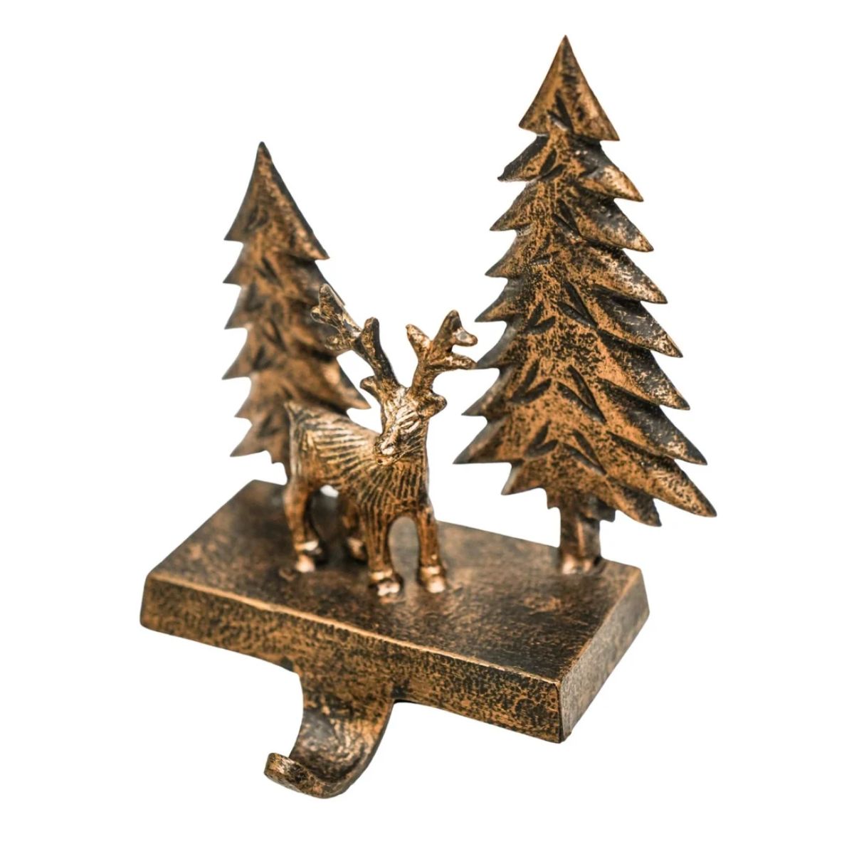Ivyline Stocking Holder Deer Scene Antique Brass H19Cm W15Cm