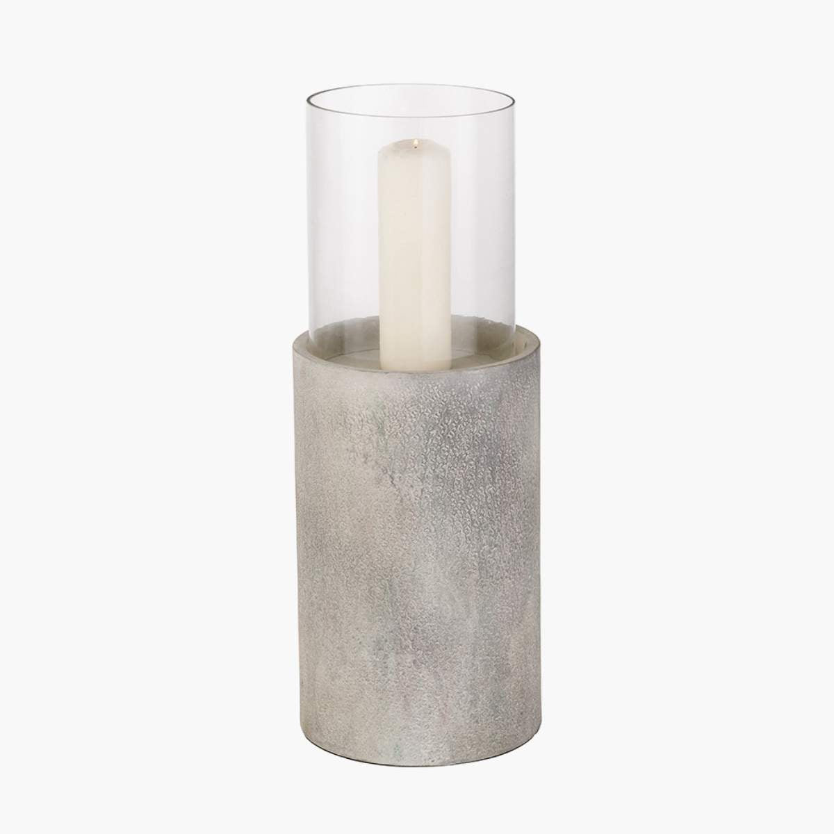 Beau&Co Stone Grey Metal and Clear Glass Hurricane Large