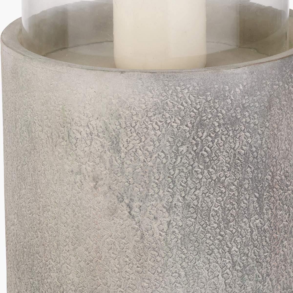 Beau&Co Stone Grey Metal and Clear Glass Hurricane Large