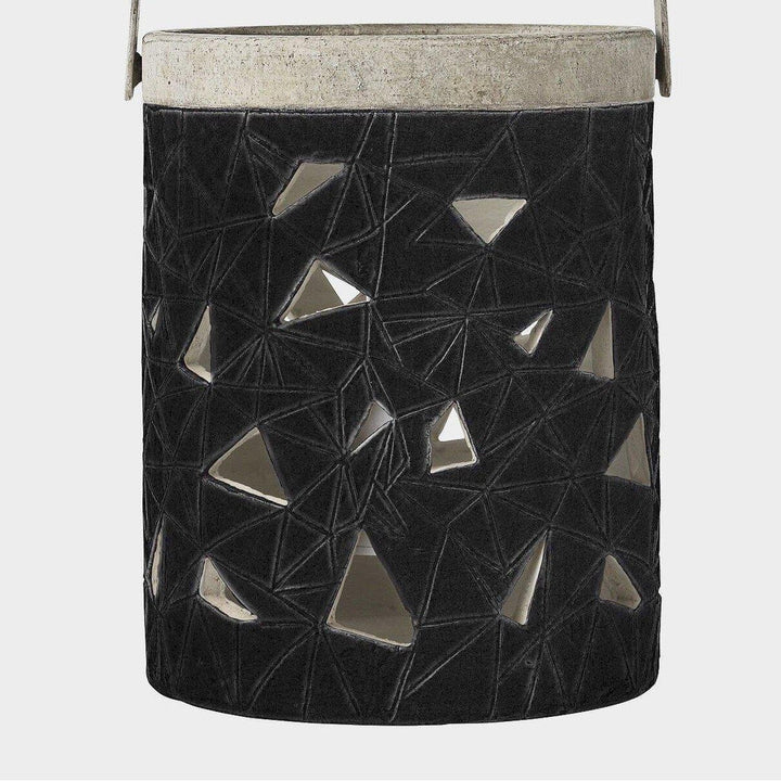 Stoneware Ceramic Hurricane Lantern - Black-Beaumonde