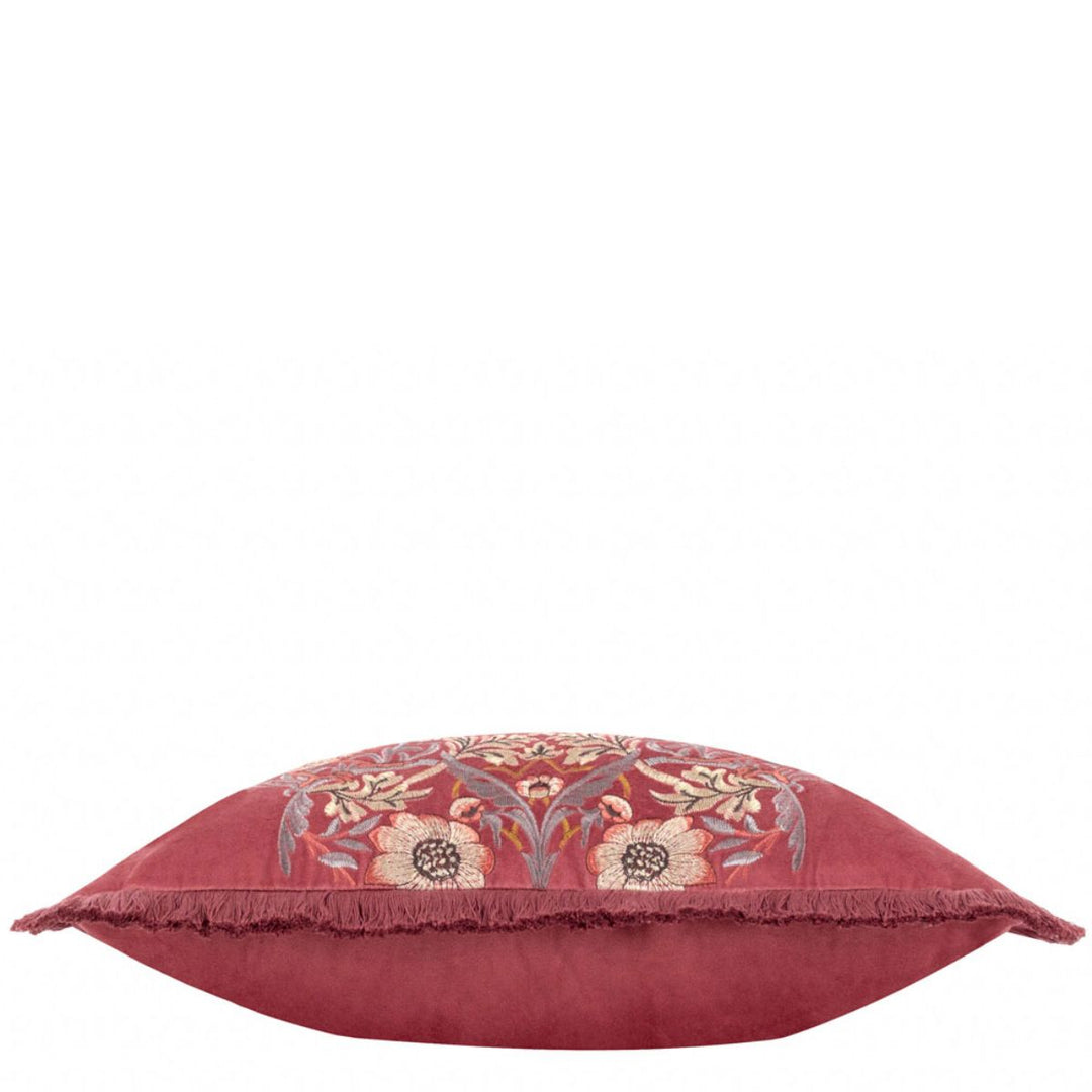 Morris & Co Strawberry Thief Embroidered Velvet Cushion Berry