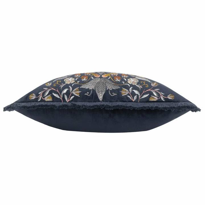 Faire Strawberry Thief Embroidered Velvet Cushion Indigo